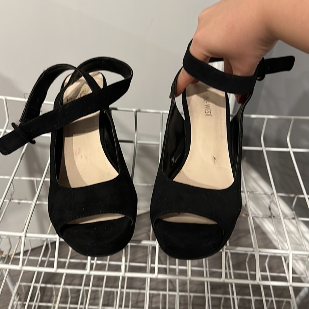 NINE West Black Wrap Around Strap Wedges